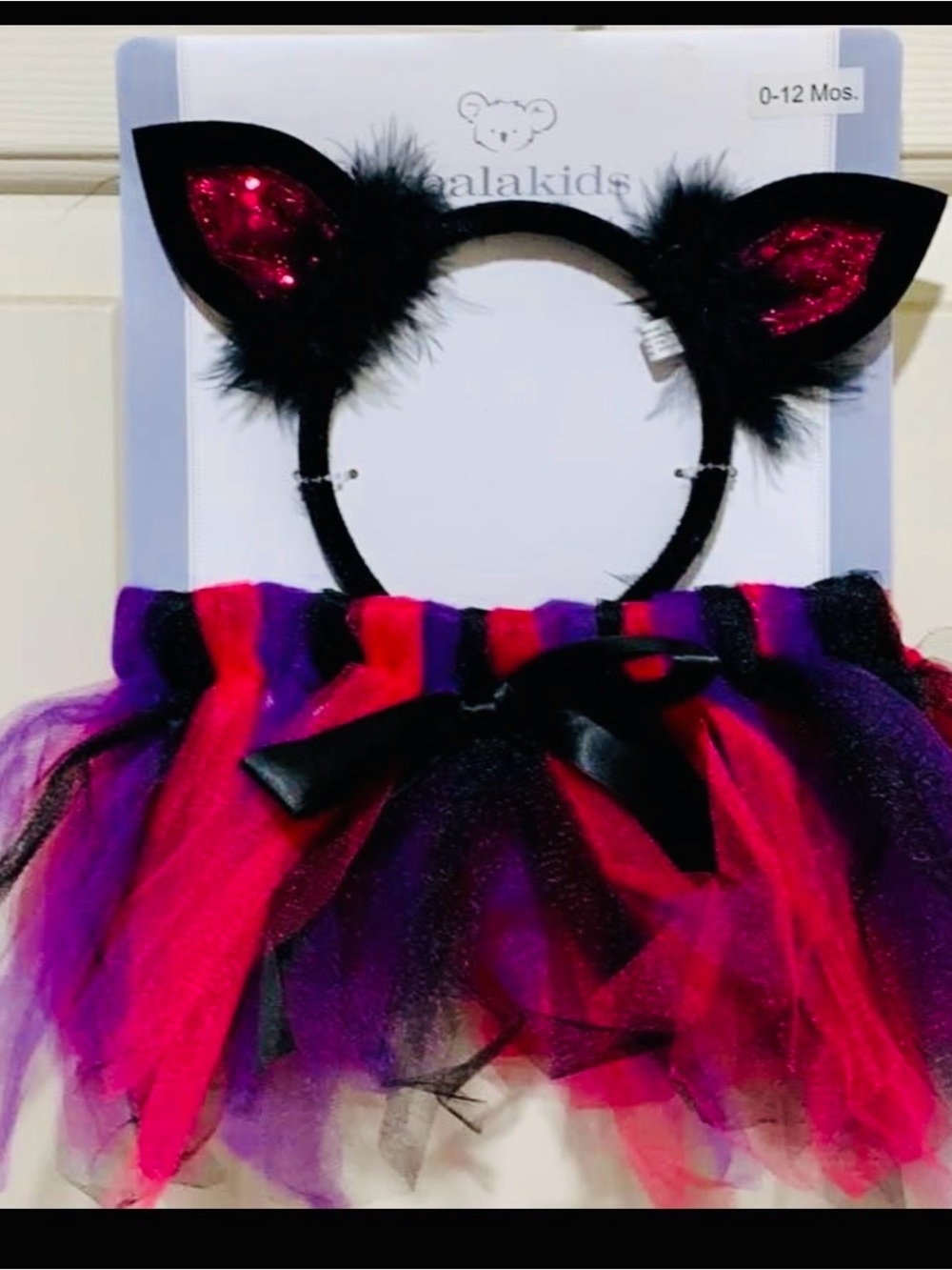 Kids Black Cat Ear Headband & Pink-Purple Tutu Costume Set